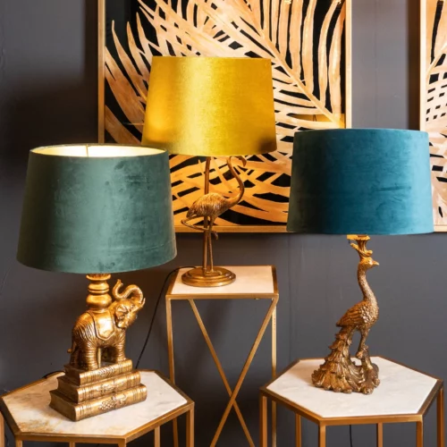 Eclectic Vintage Look Table Lamps, Monkey Table Lamp With Blue Velvet Shade