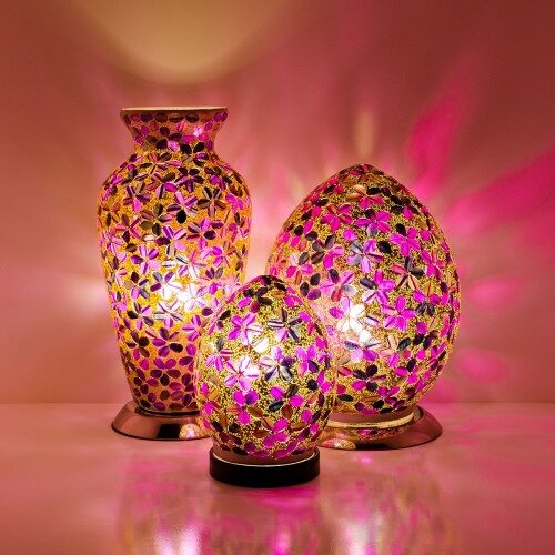 Purple Flower Mosaic Glass Vase Lamp 