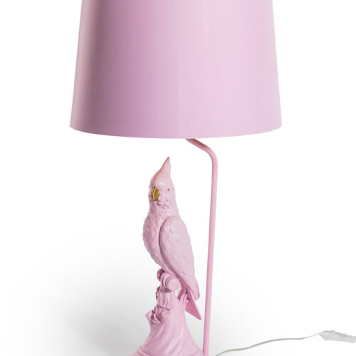 MATT PINK PARROT TABLE LAMP WITH METALLIC LINED SHADE