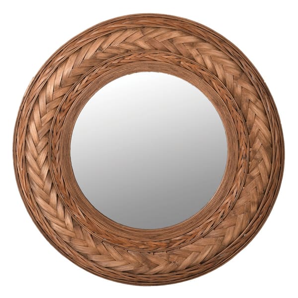 Large Dark Bamboo Round Wall Mirror