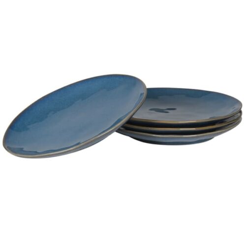 Set of 4 Blue Stoneware Dinner Plates