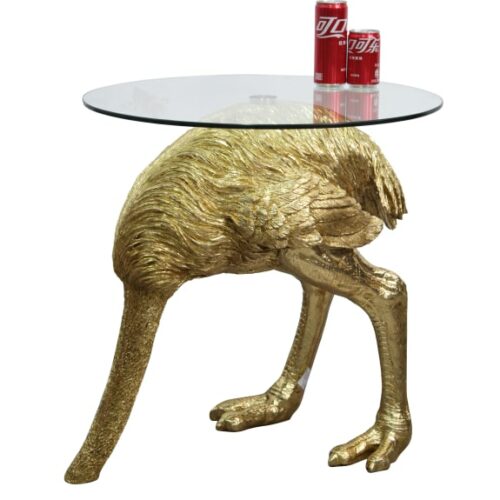 GOLD OSTRICH SIDE TABLE W/ GLASS TOP