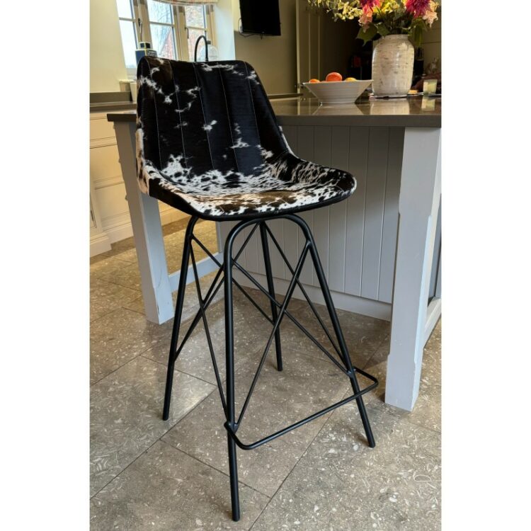 Black & White Cowhide Hair on Leather Stool