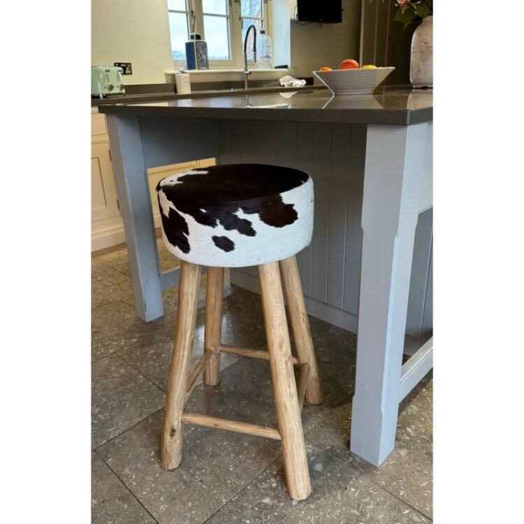 Black & White Cowhide Hair-on Leather Stool