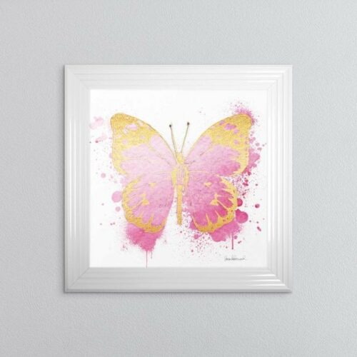 GOLD AND PINK BUTTERFLY FRAMED WALL ART